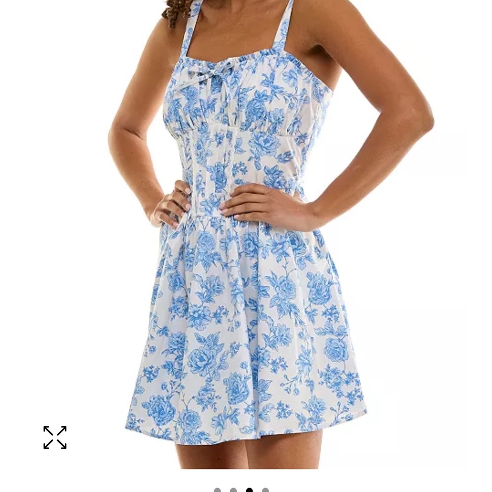 Floral Blue and White Dress Junior Size L